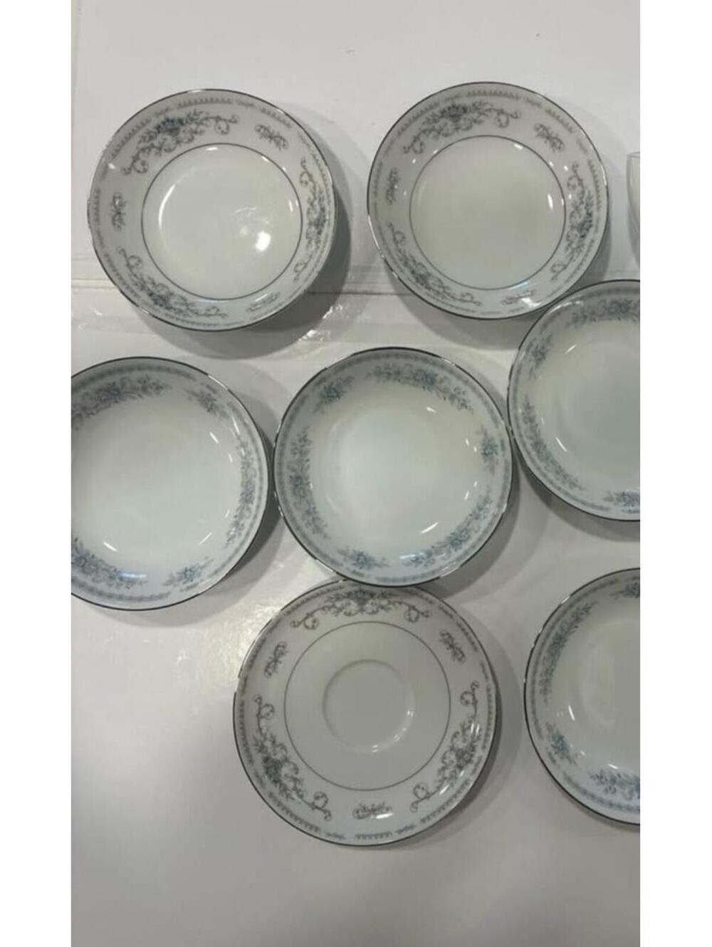 7 piece set- Vintage Fine Porcelain China Diane plate and dessert bowls